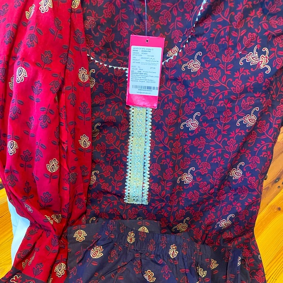 Brand new tags red/ blue tint of yellow pants , top and dupatta - Picture 1 of 2